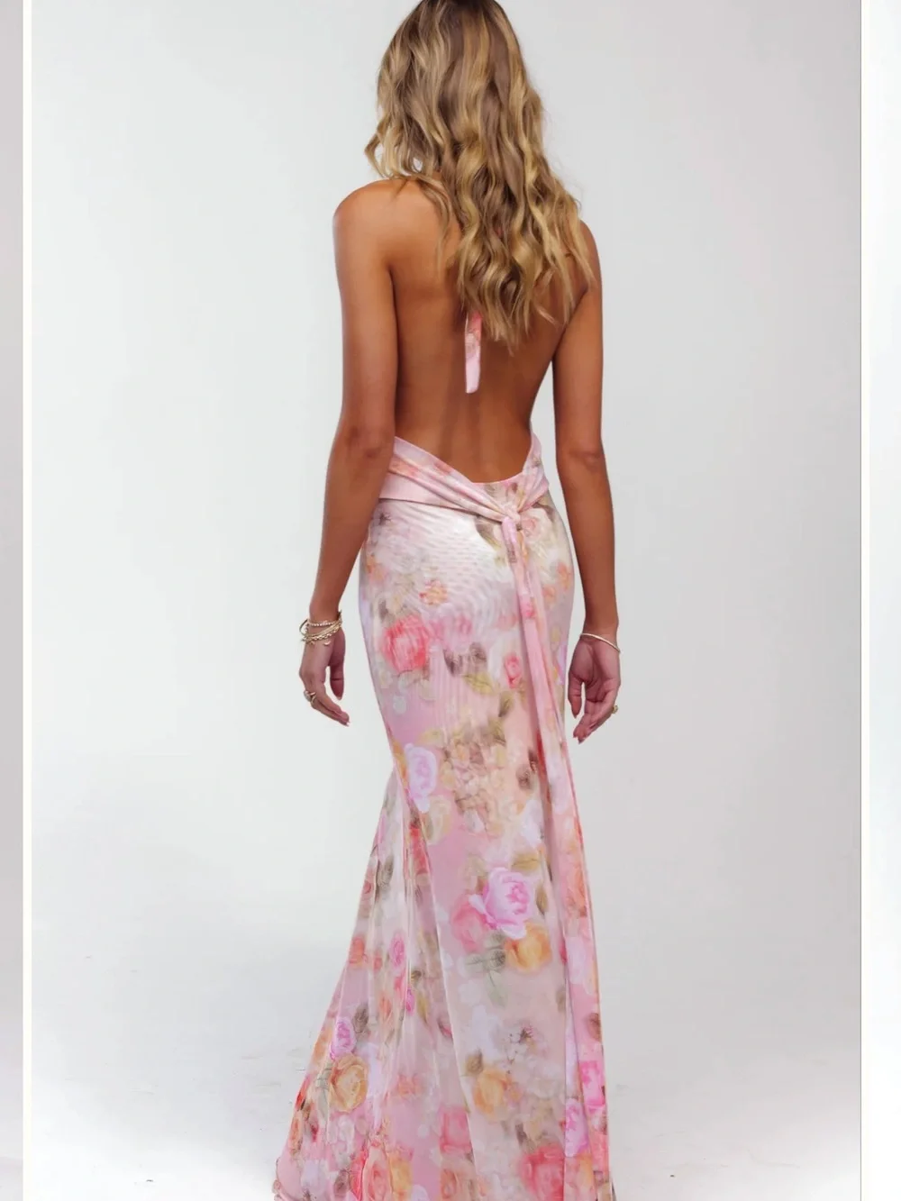 (Never Worn) RESA Pink Floral Halter Maxi Gown